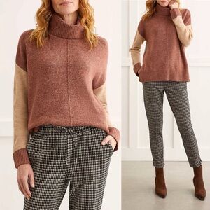 Tribal Women's Turtleneck Sweater in Rust and Beige